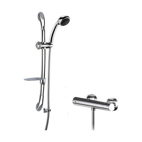 [BSBR84BV1] Current Round Thermostatic Bar Valve and Luxury Curved Slider Rail Kit Shower Bundle - Chrome - Balterley - Cutout