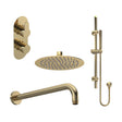 [BSBR86TW2] Balterley Pride Modern Round 2 Outlet Shower Valve, Head, Wall Arm and Slide Rail Handset Bundle - Brushed Brass - Cutout