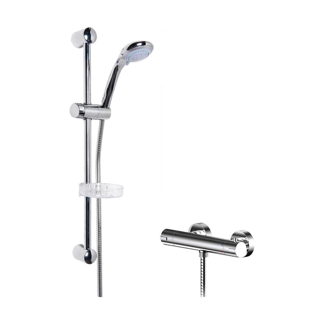 [BSBR87BV1] Current Round Thermostatic Bar Valve and Brass Multi Function Handset Slider Rail Kit Shower Bundle - Chrome - Balterley - Cutout