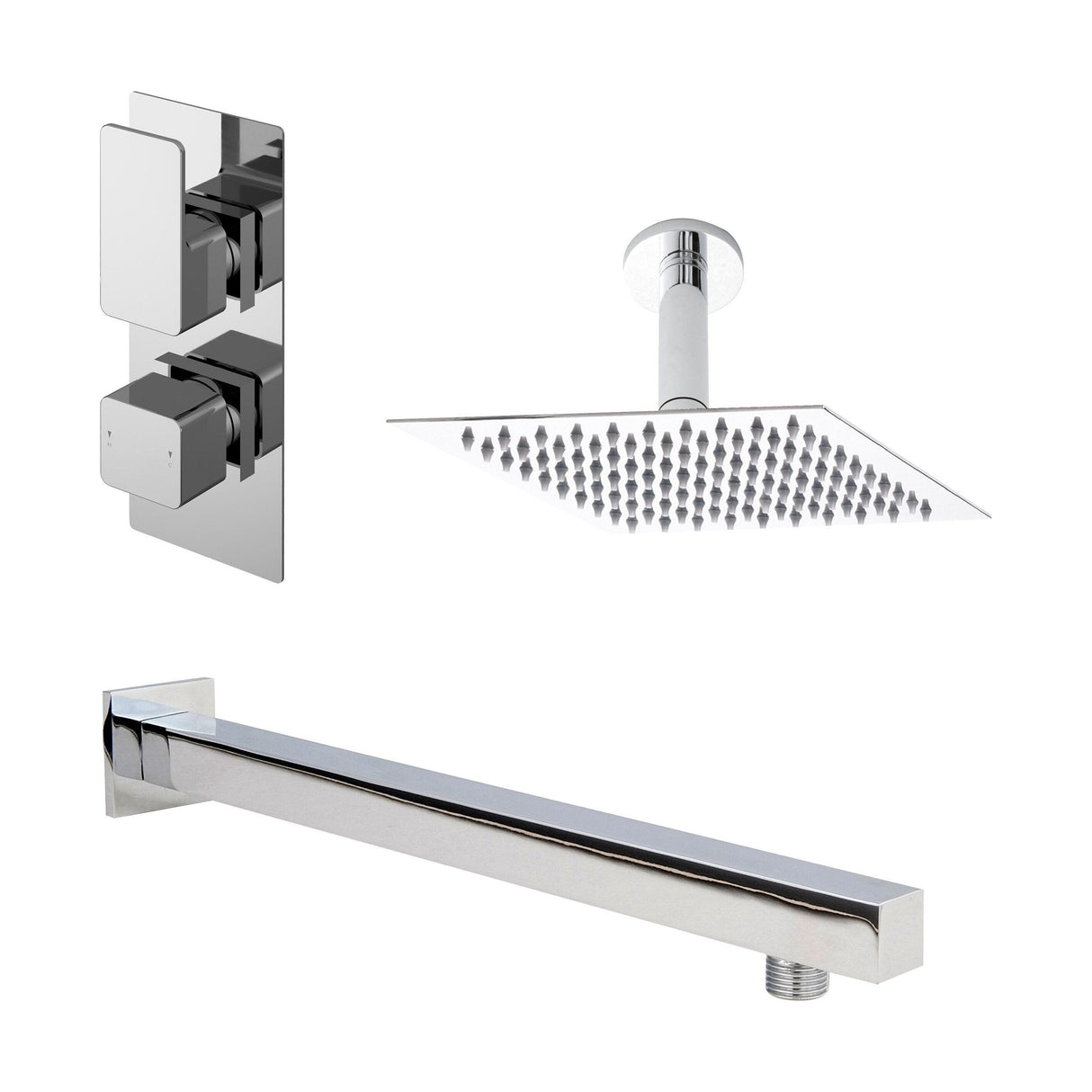 [BSBS01TW1] Balterley Empire Modern Square 1 Outlet Shower Valve, Head and Wall Arm Bundle - Chrome - Cutout