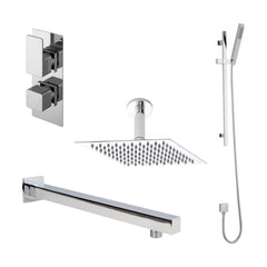 [BSBS06TW2] Balterley Empire Modern Square 2 Outlet Shower Valve, Head, Wall Arm and Slide Rail Handset Bundle - Chrome - Cutout