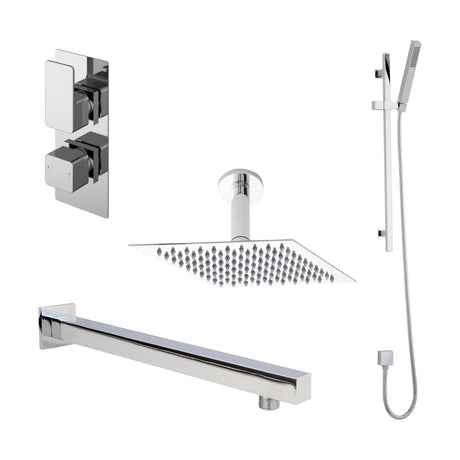 [BSBS06TW2] Balterley Empire Modern Square 2 Outlet Shower Valve, Head, Wall Arm and Slide Rail Handset Bundle - Chrome - Cutout
