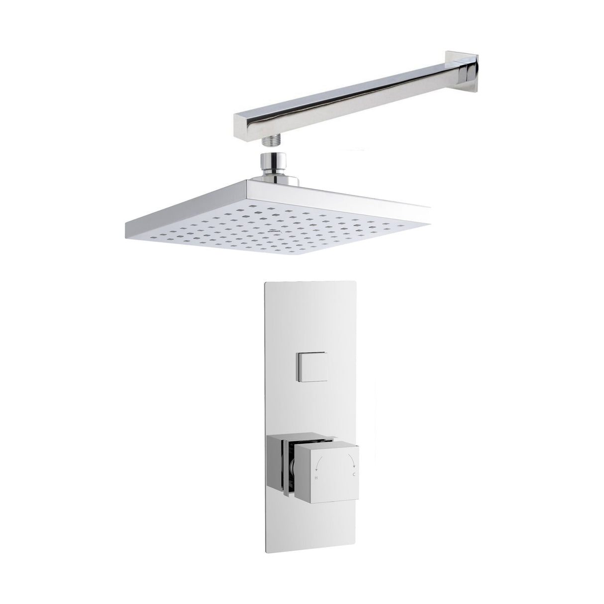 [BSBS32TW1] Concealed Square Push Button 1 Outlet Valve, Arm & Head Shower Bundle Set - Chrome - Balterley - Cutout