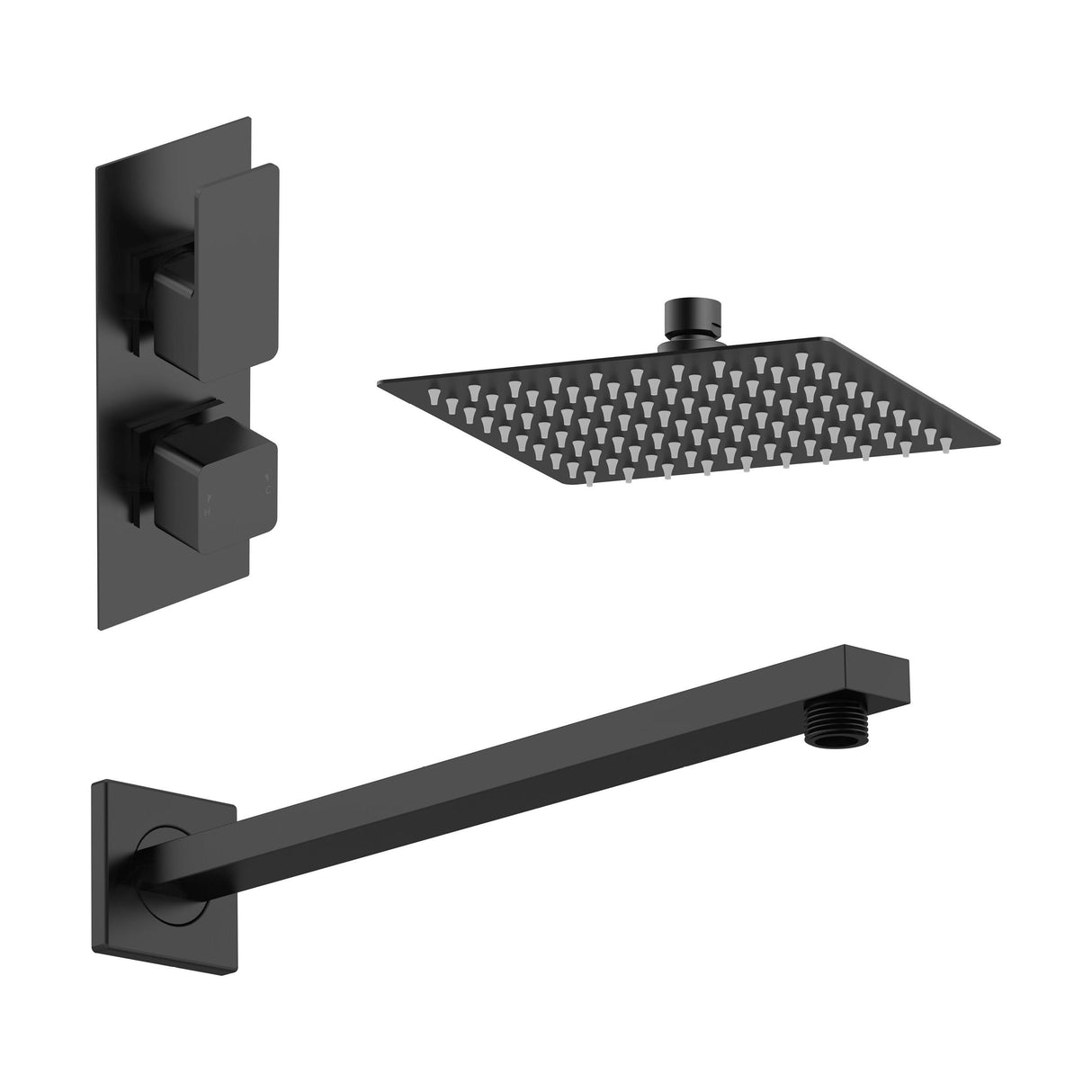 [BSBS41TW1] Balterley Empire Modern Square 1 Outlet Shower Valve, Head and Wall Arm Bundle - Black - Cutout