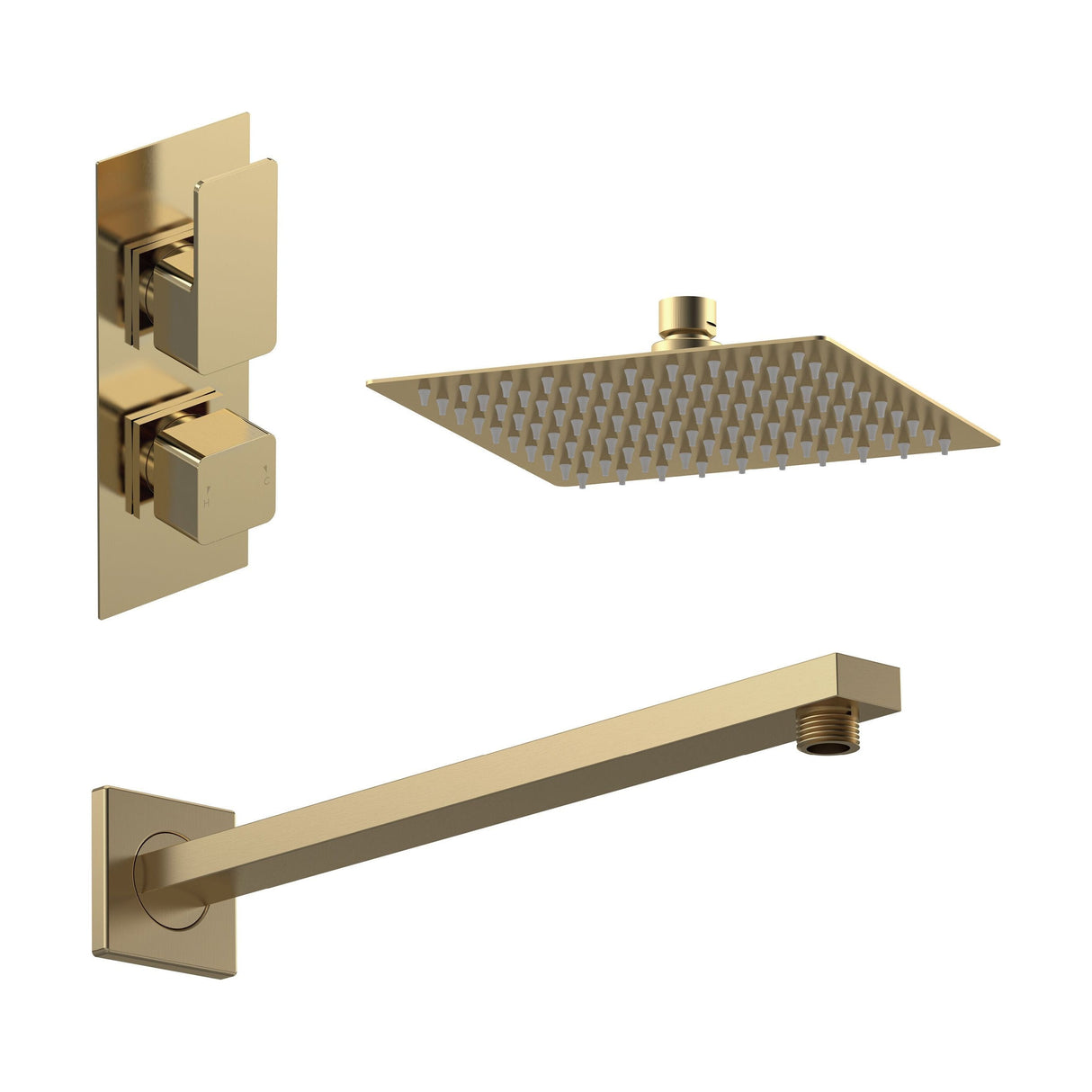 [BSBS81TW1] Balterley Empire Modern Square 1 Outlet Shower Valve, Head and Wall Arm Bundle - Brushed Brass - Cutout