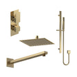 [BSBS86TW2] Balterley Empire Modern Square 2 Outlet Shower Valve, Head, Wall Arm and Slide Rail Handset Bundle - Brushed Brass - Cutout