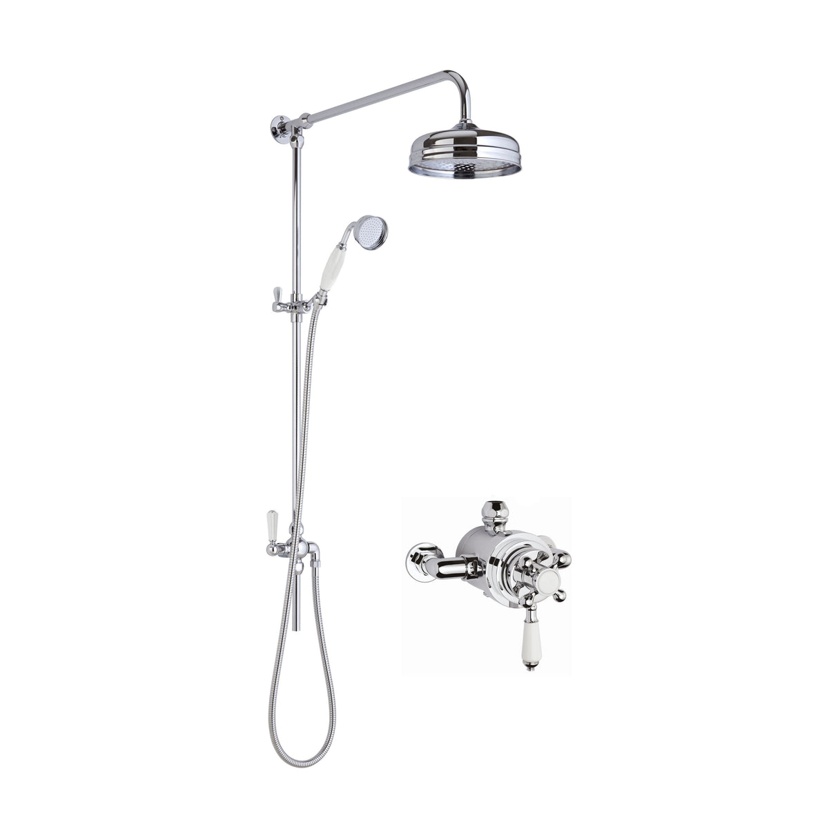 [BSBT137DU1] Traditional Dual Exposed Valve & Rigid Riser Shower Set - Chrome/White - Balterley - Cutout