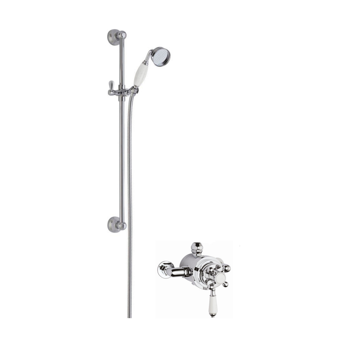 [BSBT138DU1] Traditional Dual Exposed Valve & Slide Rail Shower Set - Chrome/White - Balterley - Cutout