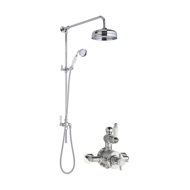 [BSBT141TW1] Kingsey Traditional Twin Exposed Valve & Rigid Riser Shower Set - Chrome/White - Balterley - Cutout