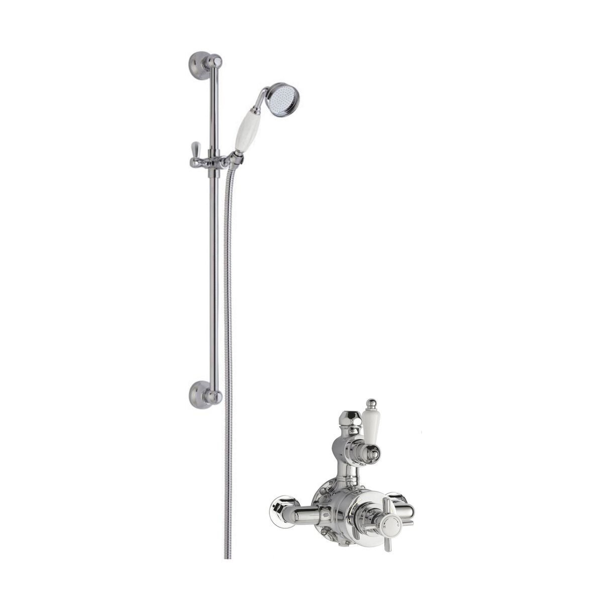 [BSBT142TW1] Kingsey Traditional Twin Exposed Valve & Slide Rail Shower Set - Chrome/White - Balterley - Cutout