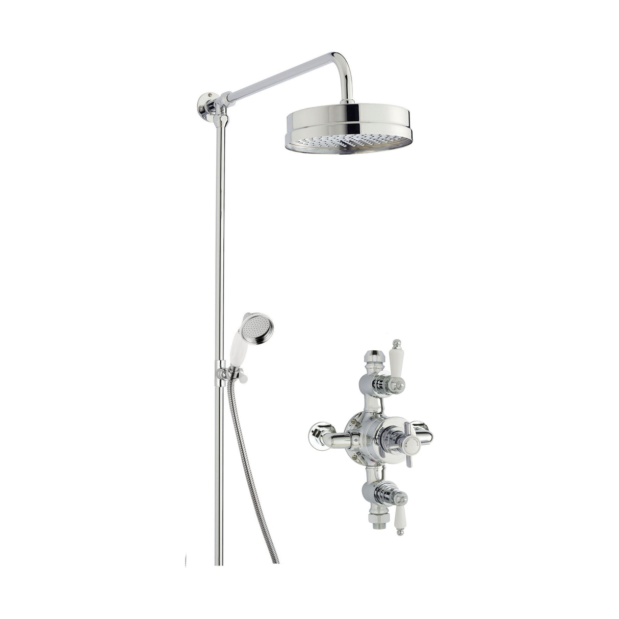 [BSBT146TR2] Kingsey Traditional Triple Exposed Valve & Rigid Riser Shower Set - Chrome/White - Balterley - Cutout