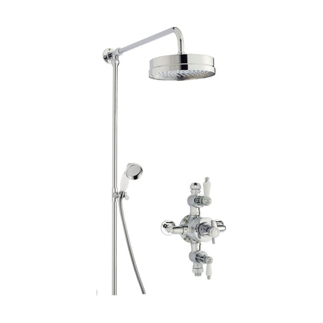 [BSBT146TR2] Kingsey Traditional Triple Exposed Valve & Rigid Riser Shower Set - Chrome/White - Balterley - Cutout
