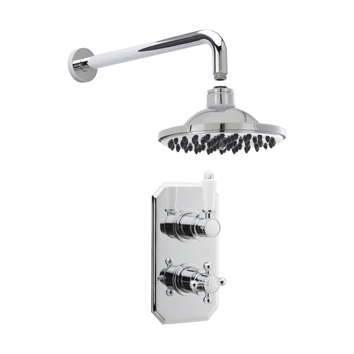 [BSBT55TW1] Traditional Concealed Twin Valve with Head & Arm Shower Set - Chrome/White - Balterley - Cutout