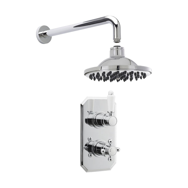 [BSBT55TW1] Traditional Concealed Twin Valve with Head & Arm Shower Set - Chrome/White - Balterley - Cutout