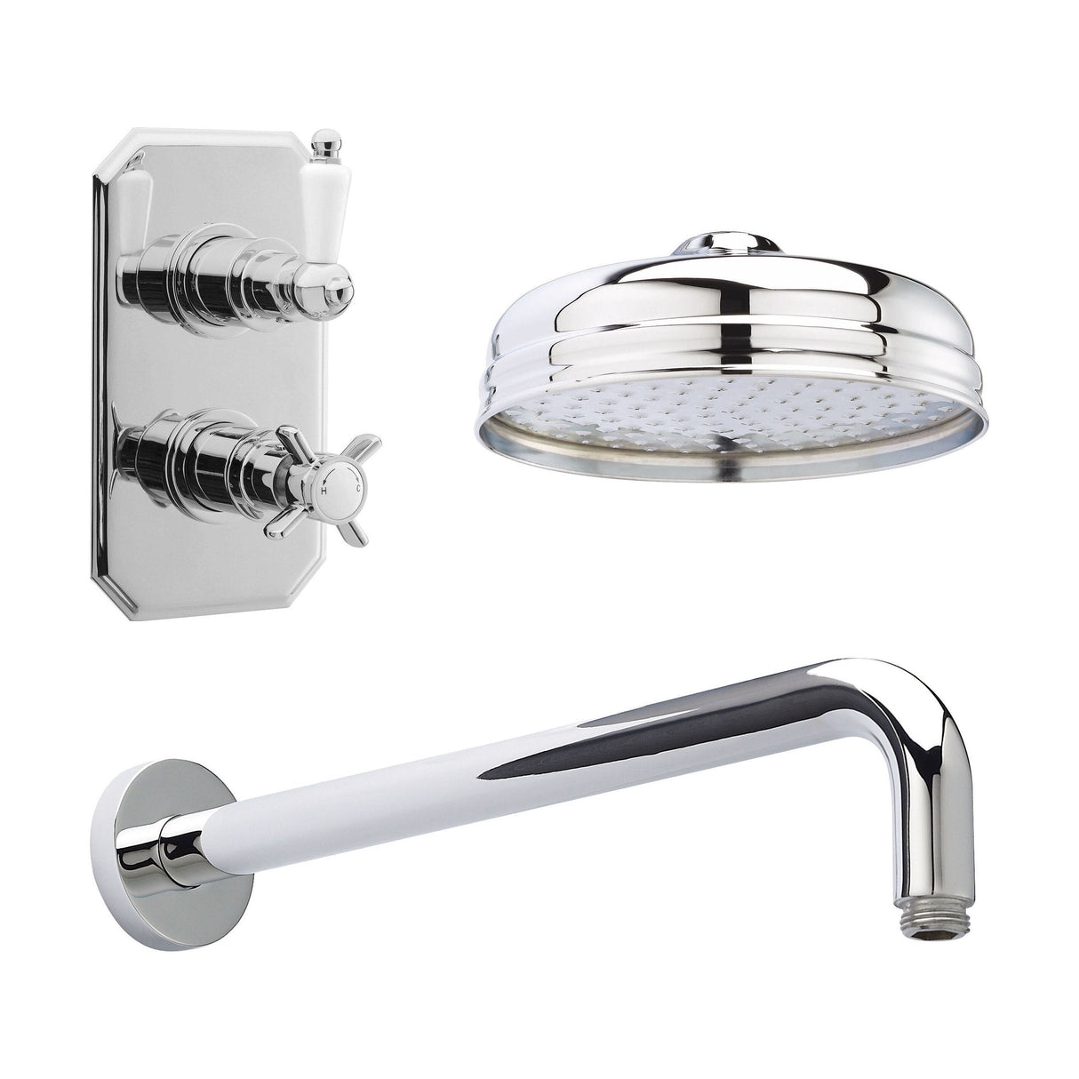 [BSBT58TW1] Balterley Traditional Concealed 1 Outlet Shower Valve, Head and Wall Arm Bundle - Chrome - Cutout