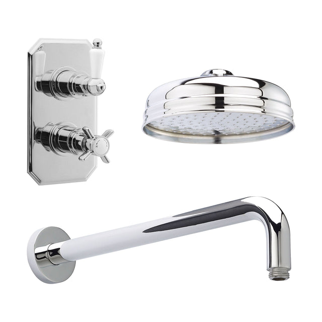 [BSBT58TW1] Balterley Traditional Concealed 1 Outlet Shower Valve, Head and Wall Arm Bundle - Chrome - Cutout