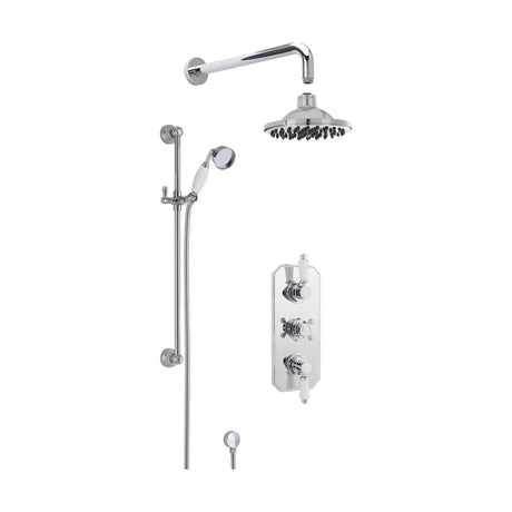 [BSBT59TR2] Traditional Concealed Triple Valve with Bevelled Back Plate Shower Set with Slide Rail Kit, Arm & Head- Chrome - Balterley - Cutout