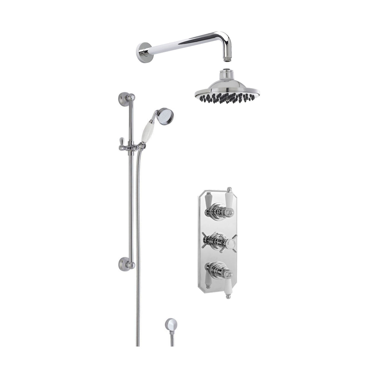 [BSBT60TR2] Kingsey Traditional Concealed Triple Valve with Bevelled Back Plate Shower Set with Slide Rail Kit, Arm & Head- Chrome - Balterley - Cutout