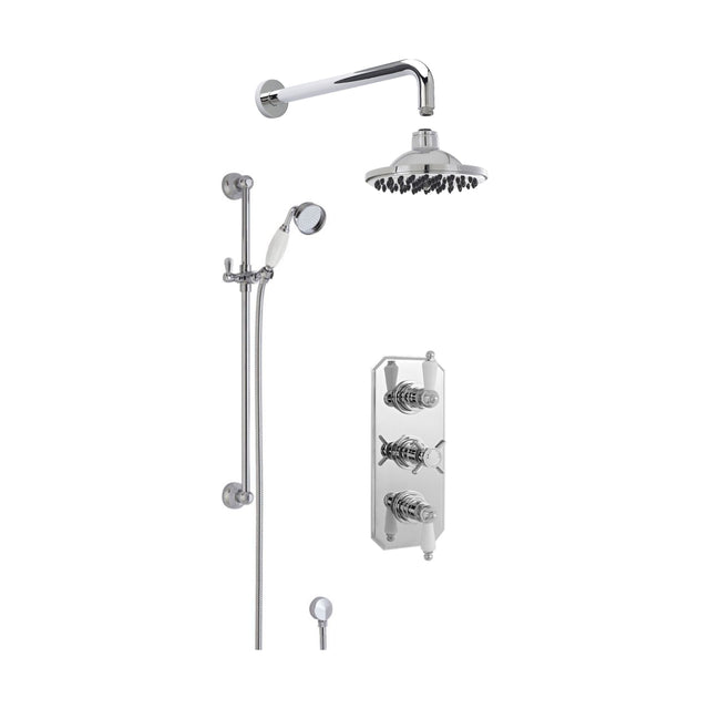 [BSBT60TR2] Kingsey Traditional Concealed Triple Valve with Bevelled Back Plate Shower Set with Slide Rail Kit, Arm & Head- Chrome - Balterley - Cutout