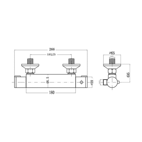 [BSBV001] Contemporary Round Thermostatic Shower Bar Valve (1 Outlet) - Chrome - Balterley - Technical Drawing