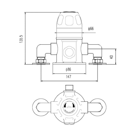 [BSCCSQ1] Contemporary Round Exposed Sequential Thermostatic Shower Valve (1 Outlet) - Chrome - Balterley - Technical Drawing