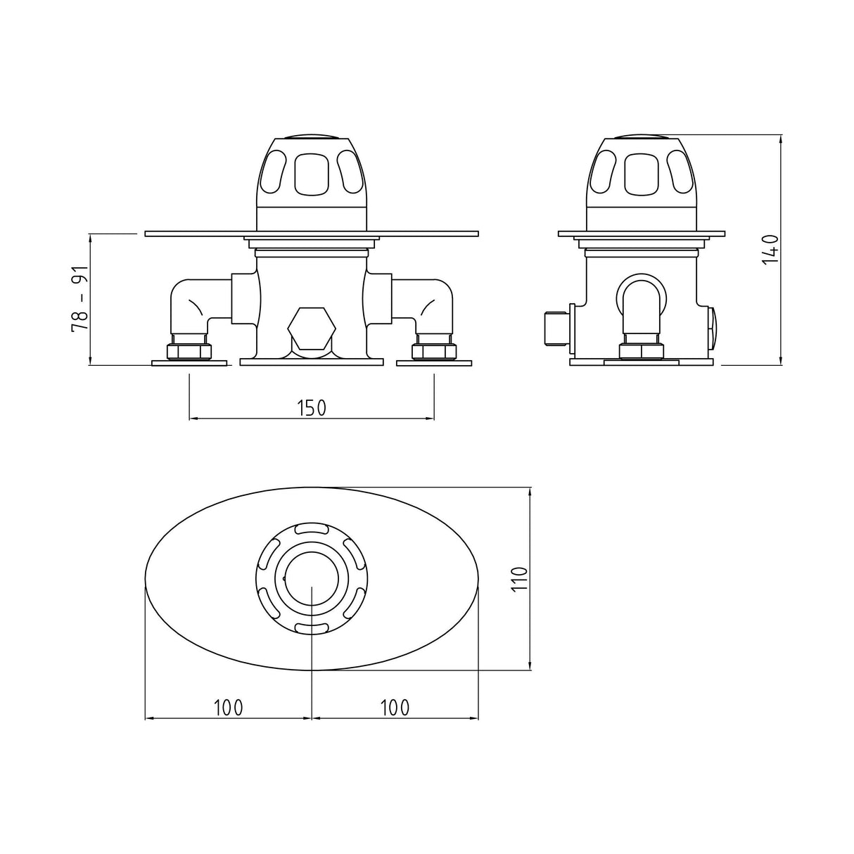 [BSCCSQ3] Contemporary Round Concealed Sequential Thermostatic Shower Valve - Chrome - Balterley - Technical Drawing