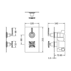 [BSCN8210L] Levedale Twin Concealed Crosshead Thermostatic Shower Valve (1 Outlets) - Technical Drawing