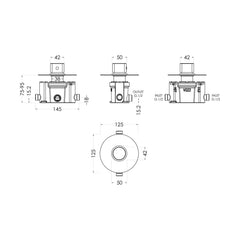 [BSCUTC11] Balterley Current Contemporary Round Concealed Thermostatic Temperature Control Valve with Knob Handle - Chrome Finish - Technical Drawing