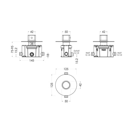 [BSCUTC11] Balterley Current Contemporary Round Concealed Thermostatic Temperature Control Valve with Knob Handle - Chrome Finish - Technical Drawing