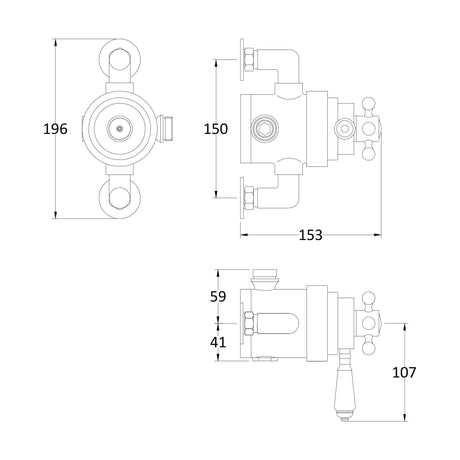 [BSED091E] Traditional Exposed Dual Thermostatic Shower Valve (1 Outlet) - Chrome - Balterley - Technical Drawing