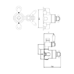 [BSED099E] Traditional Exposed Twin Thermostatic Shower Valve - 1 Outlet - Chrome Finish - Premium Bathroom Shower Control Valve by Balterley - Technical Drawing