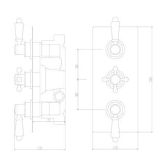 [BSED315] Traditional Concealed Triple Thermostatic Shower Valve with 2 Outlets in Chrome Finish by Balterley - Technical Drawing
