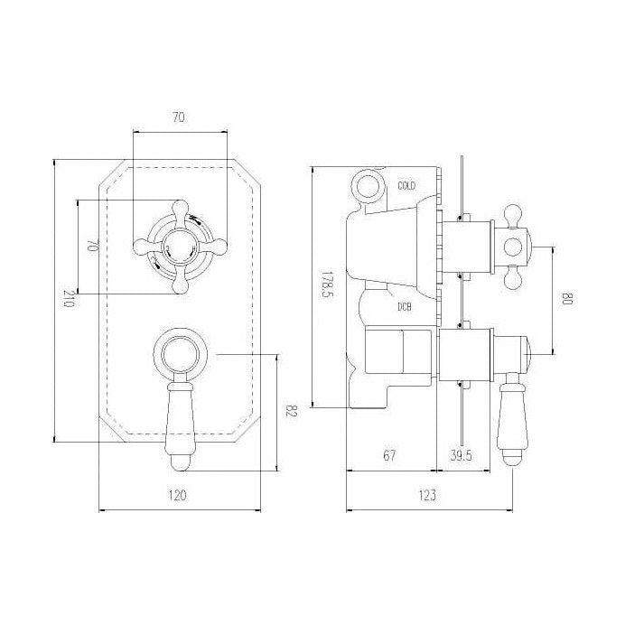 [BSED316] Traditional Bathroom Concealed Twin Thermostatic Shower Valve (1 Outlet) - Chrome - Balterley - Technical Drawing