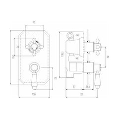 [BSED316] Traditional Bathroom Concealed Twin Thermostatic Shower Valve (1 Outlet) - Chrome - Balterley - Technical Drawing