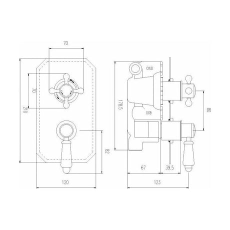 [BSED316] Traditional Bathroom Concealed Twin Thermostatic Shower Valve (1 Outlet) - Chrome - Balterley - Technical Drawing
