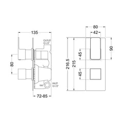 [BSEM8TW01] Swinscoe Contemporary Concealed Square Twin Thermostatic Shower Valve, Choice of Colour - Technical Drawing