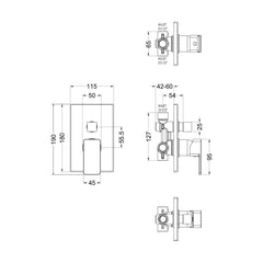 [BSEMMV12] Empire Square Concealed Manual Shower Valve with Diverter (2 Outlets) - Chrome - Balterley - Technical Drawing