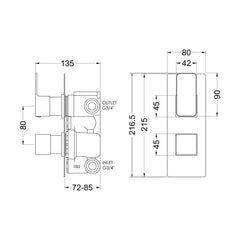 [BSEMTW02] Swinscoe Square Twin Thermostatic Shower Valve with Diverter, Choice of Colour - Technical Drawing