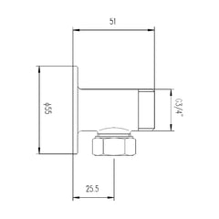 [BSEU312] Backplate Elbow Unions - Pair - Chrome - Technical Drawing