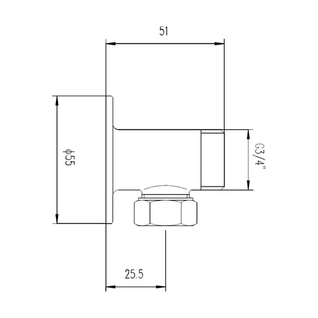 [BSEU312] Backplate Elbow Unions - Pair - Chrome - Technical Drawing