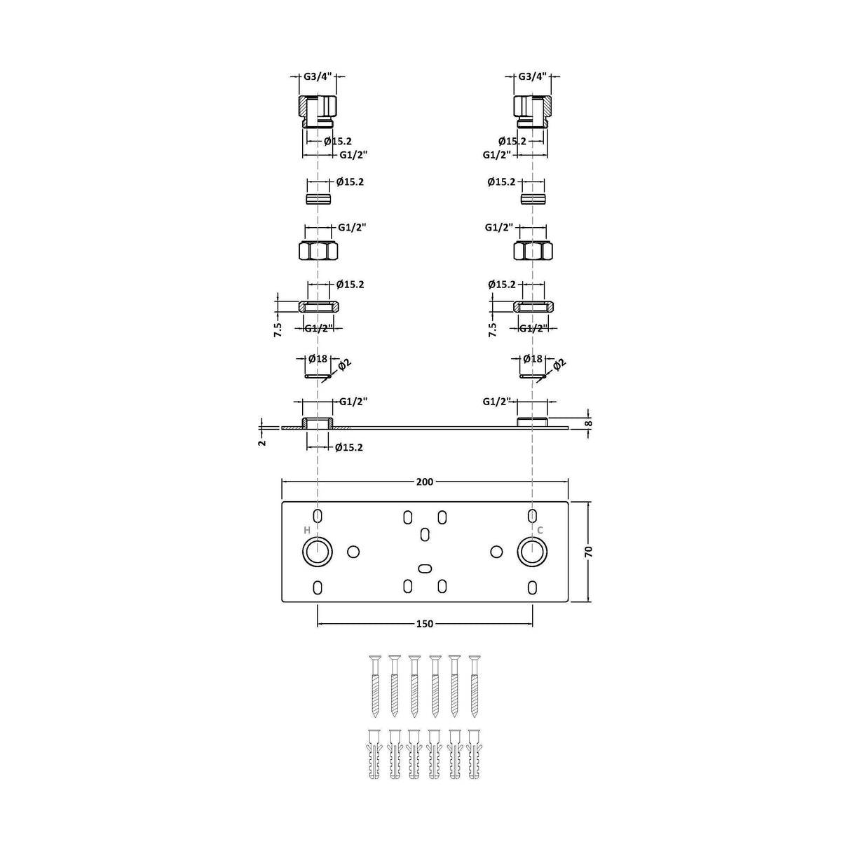 [BSFX316] Fast Fix For Bar Valve Kit - Technical Drawing