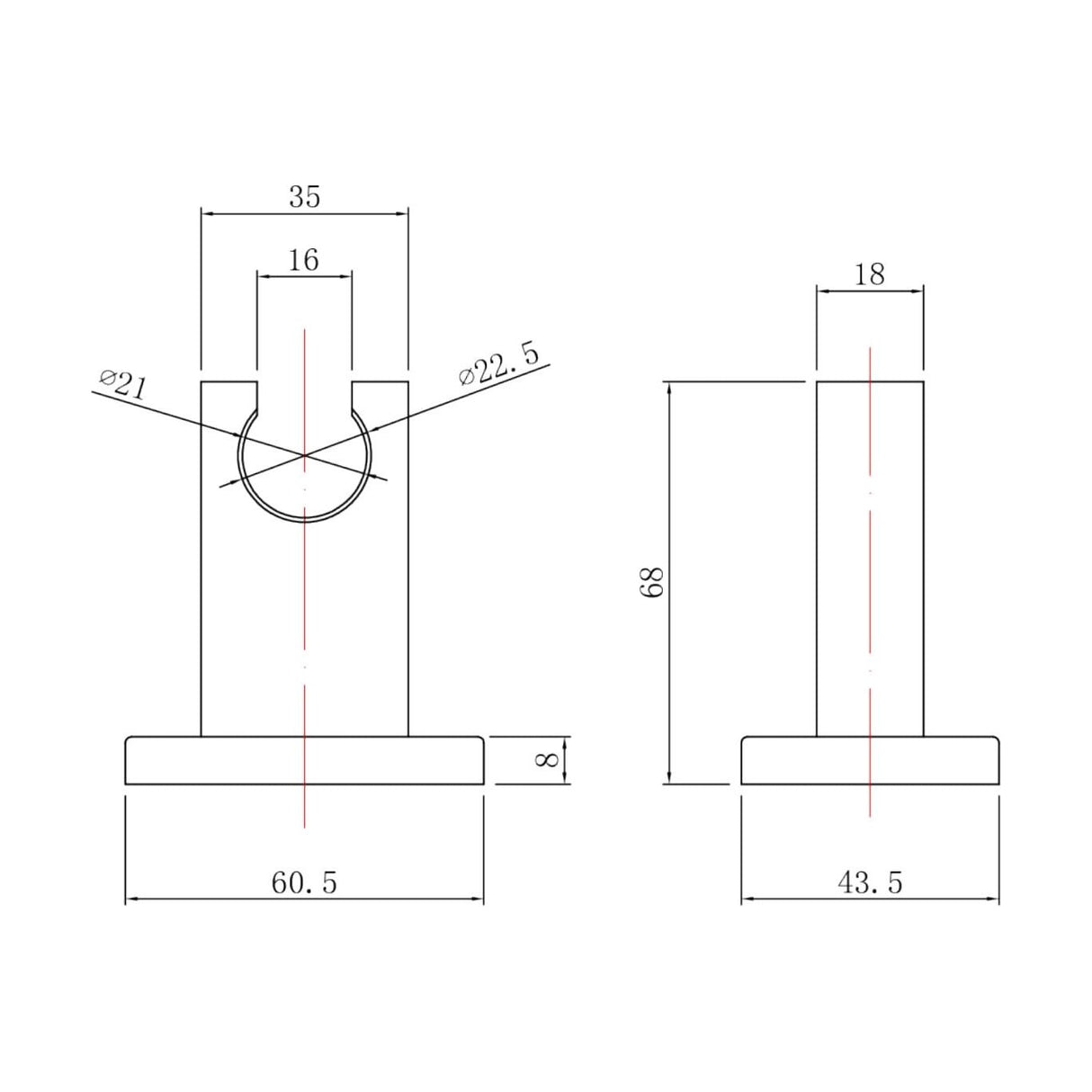 [BSHH794] Square Chrome Wall Mounted Shower Head Bracket - Technical Drawing
