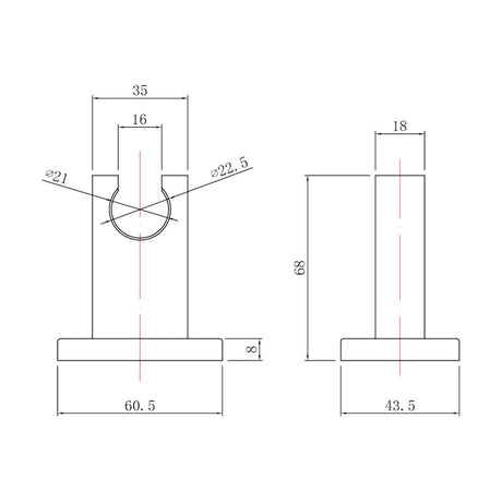 [BSHH794] Square Chrome Wall Mounted Shower Head Bracket - Technical Drawing