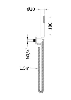 [BSHS15263] Consall Round Shower Handset with Bracket and Outlet Elbow, 1230 x 30 x 55mm, Choice of Finish - Technical Drawing