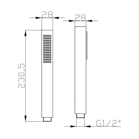 [BSHS310] Balterley Contemporary Minimalist Square Single Function Shower Handset - Chrome - Technical Drawing