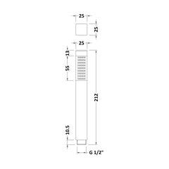[BSHS329] Minimalist Square Single Function Shower Handset - Chrome - Technical Drawing
