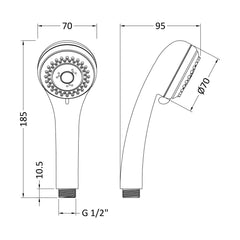 [BSHS371] 3 Function Water Saving Handset - Chrome - Technical Drawing