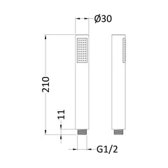 [BSHS407] Contemporary Easyclean Round Single Function Shower Handset, Choice of Colour - Technical Drawing