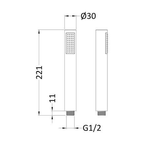 [BSHS707] Balterley Contemporary Easyclean Round Single Function Shower Handset - Brushed Pewter - Technical Drawing