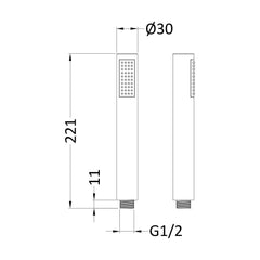 [BSHS707] Contemporary Easyclean Round Single Function Shower Handset, Choice of Colour - Technical Drawing